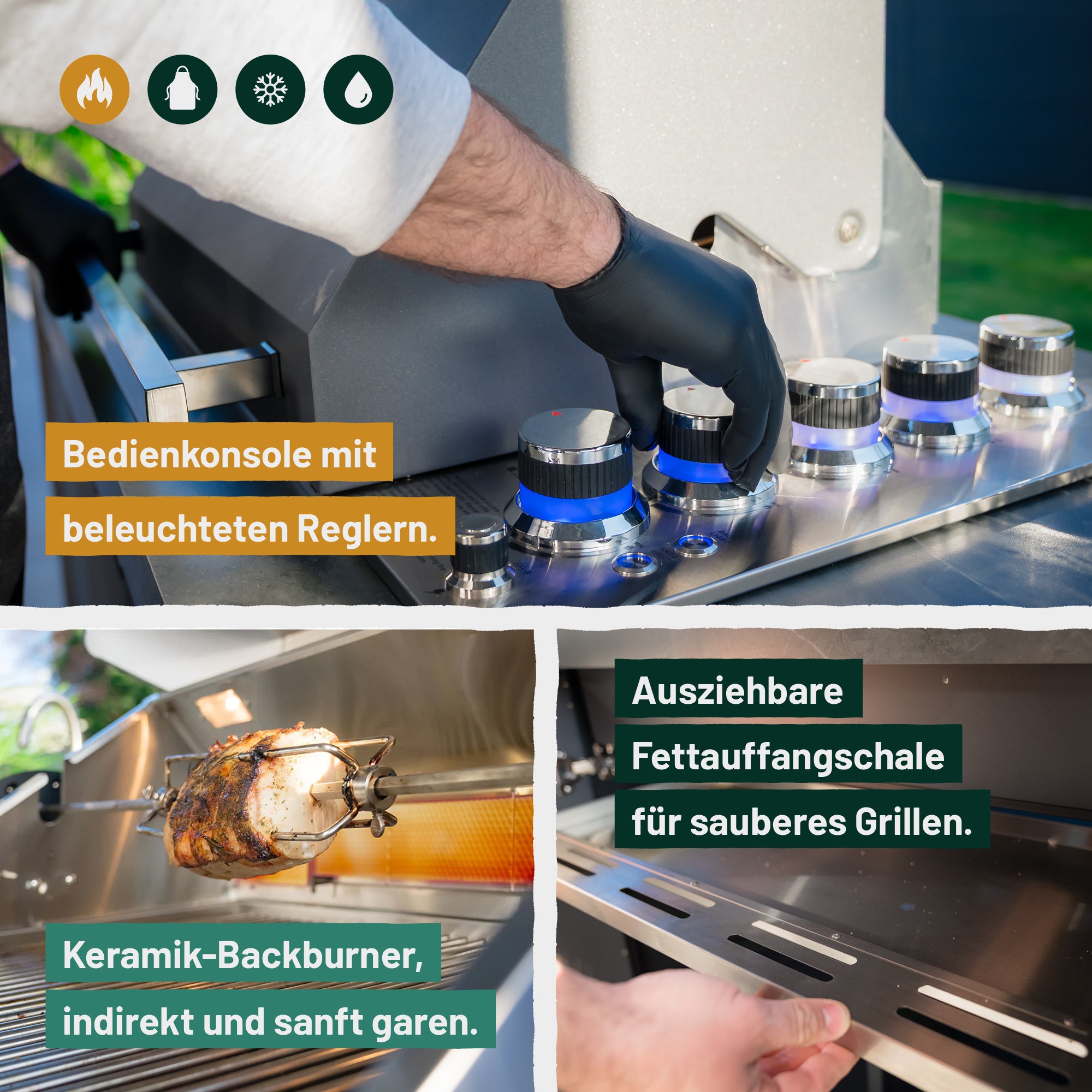Outdoorküche KING 5-Brenner Gasgrill mit Kühlschrank und Waschbecken