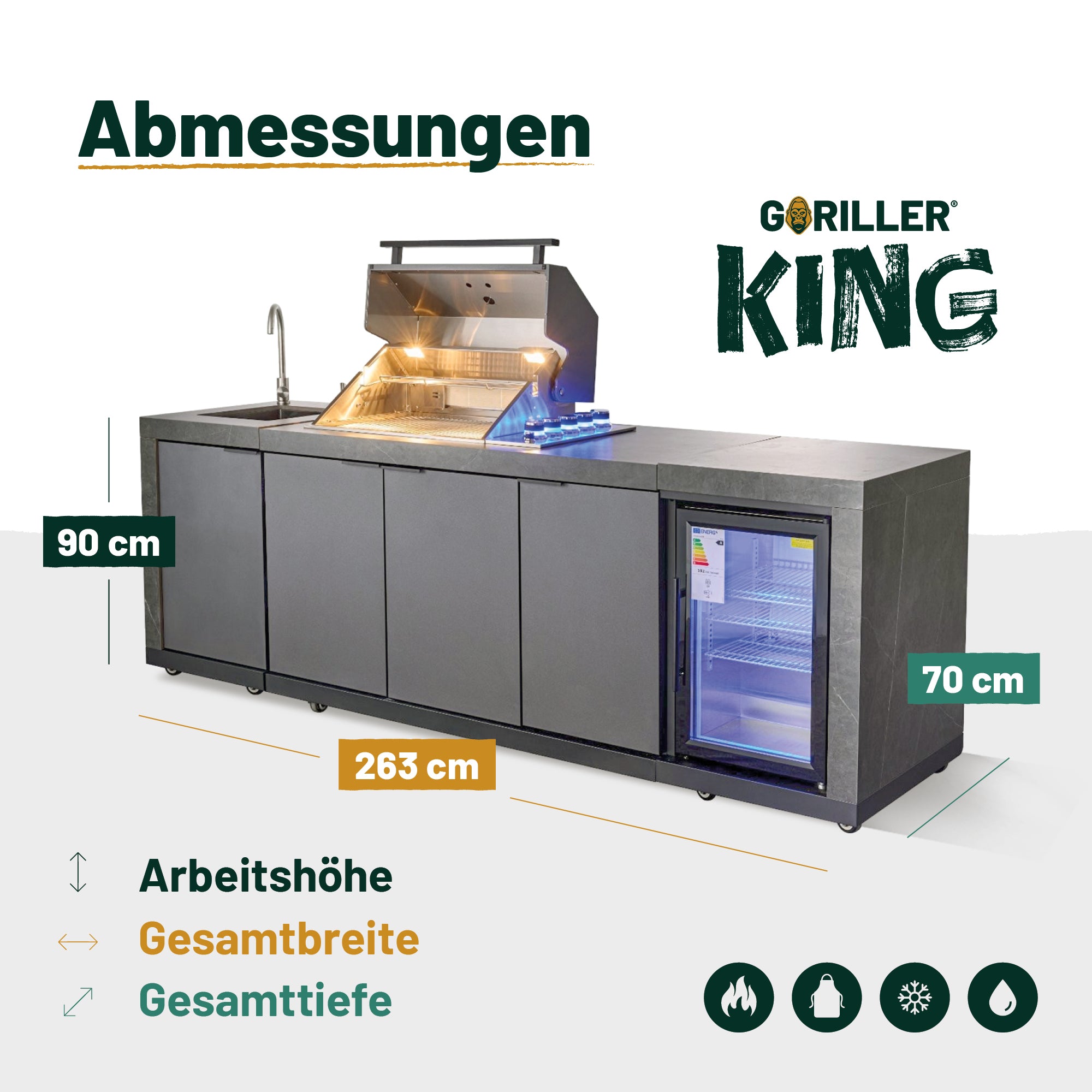 Outdoorküche KING | 5-Brenner Gasgrill, Kühlschrank, Waschbecken