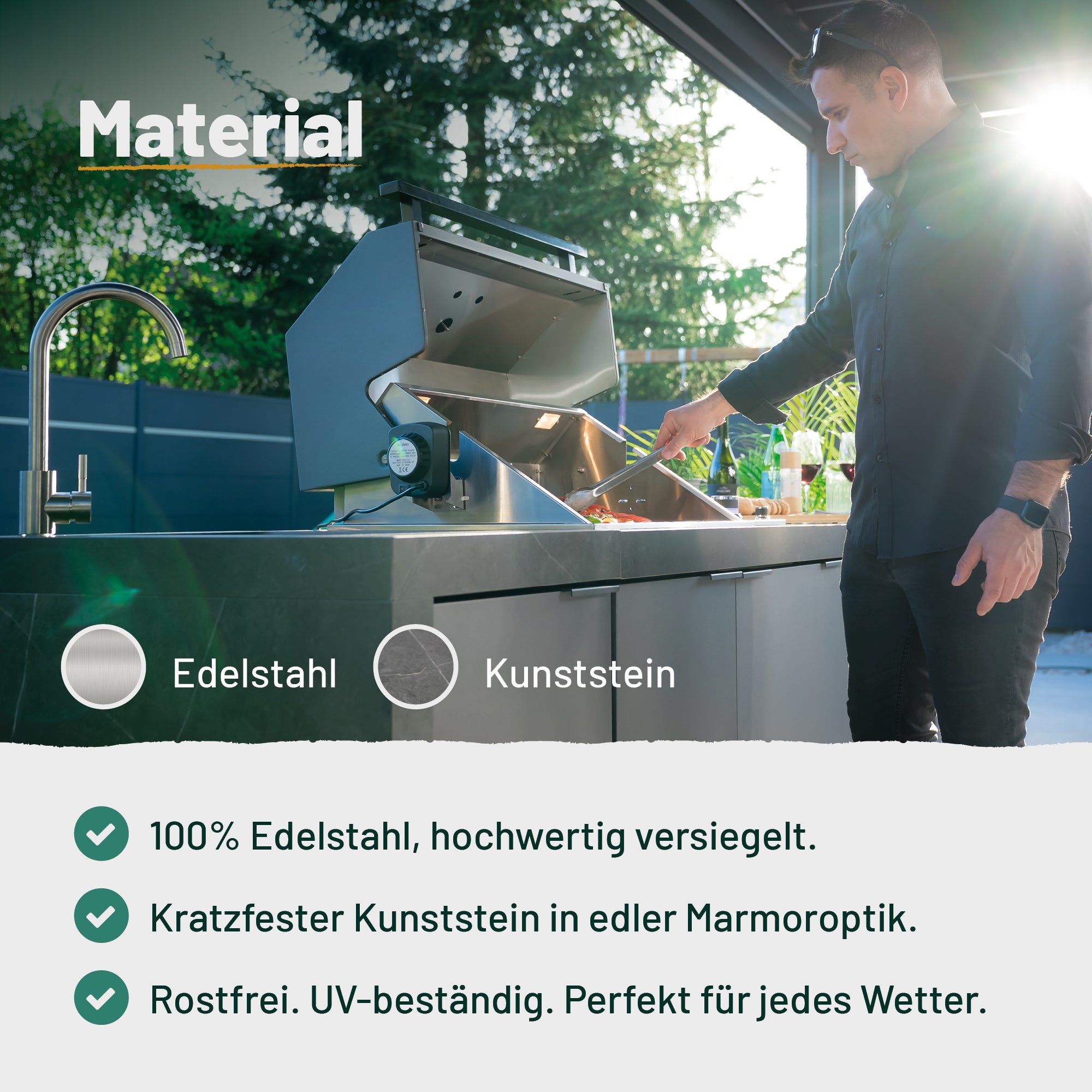 Outdoorküche KING 5-Brenner Gasgrill mit Kühlschrank und Waschbecken