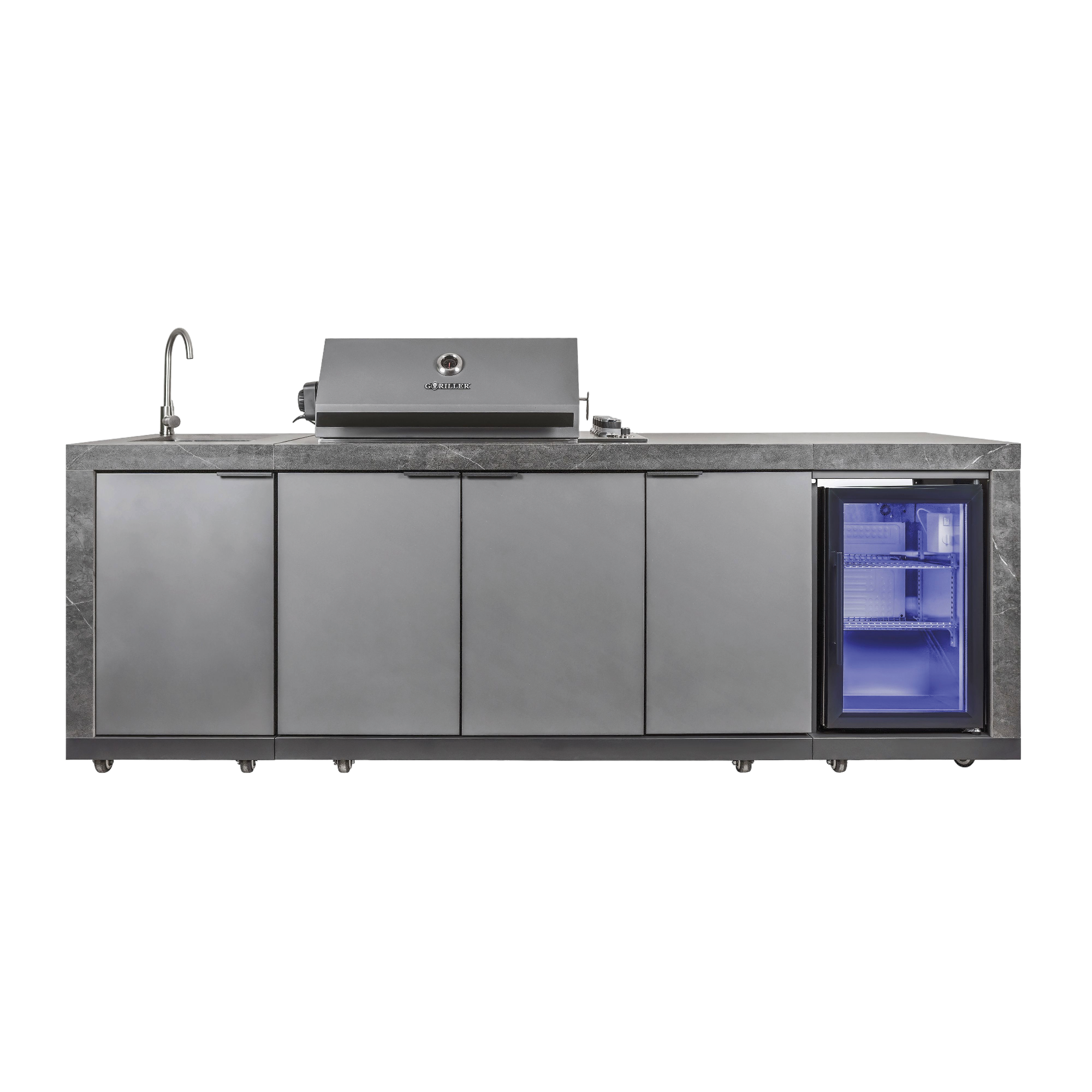 Outdoorküche KING | 5-Brenner Gasgrill, Kühlschrank, Waschbecken