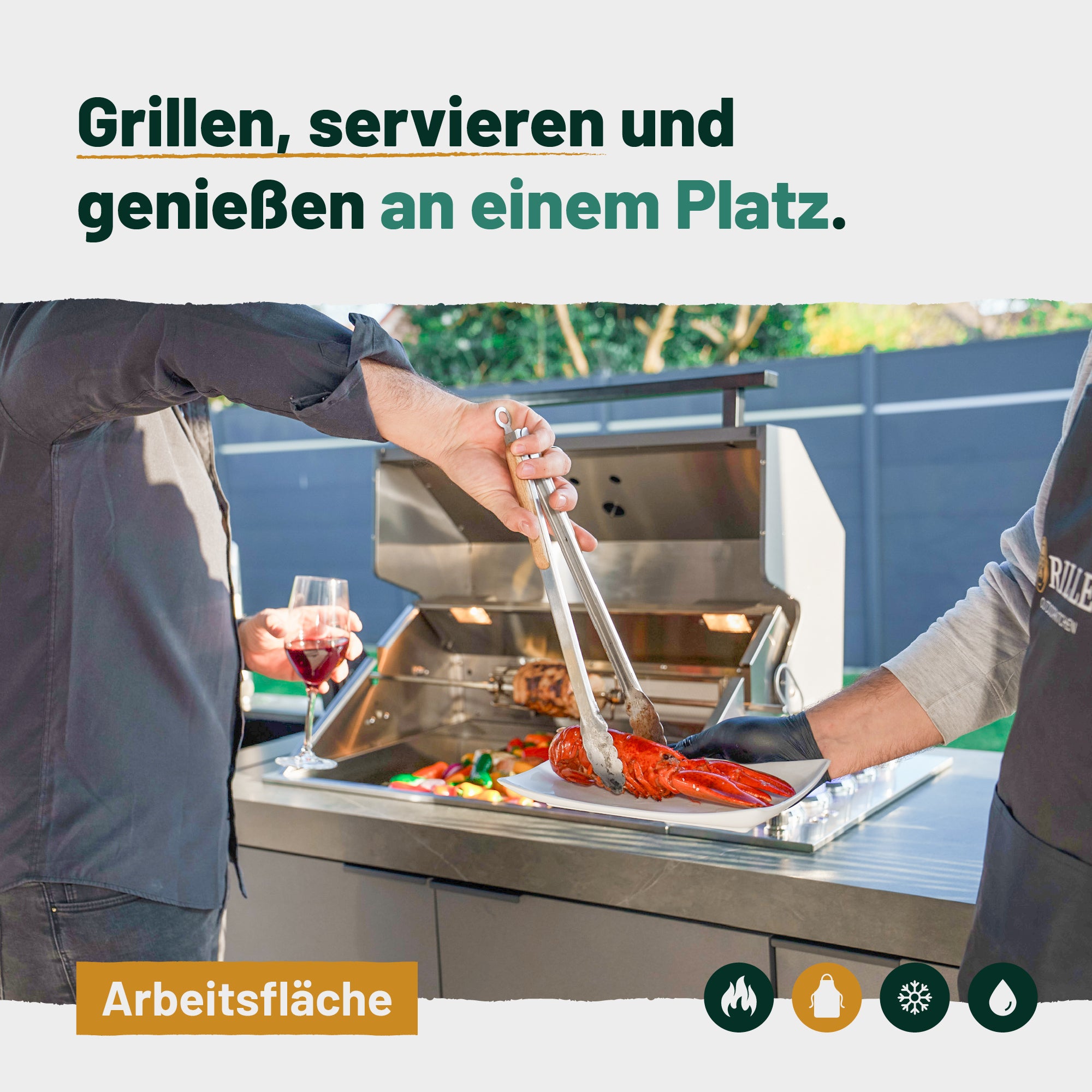 Outdoorküche KING 5-Brenner Gasgrill mit Kühlschrank und Waschbecken