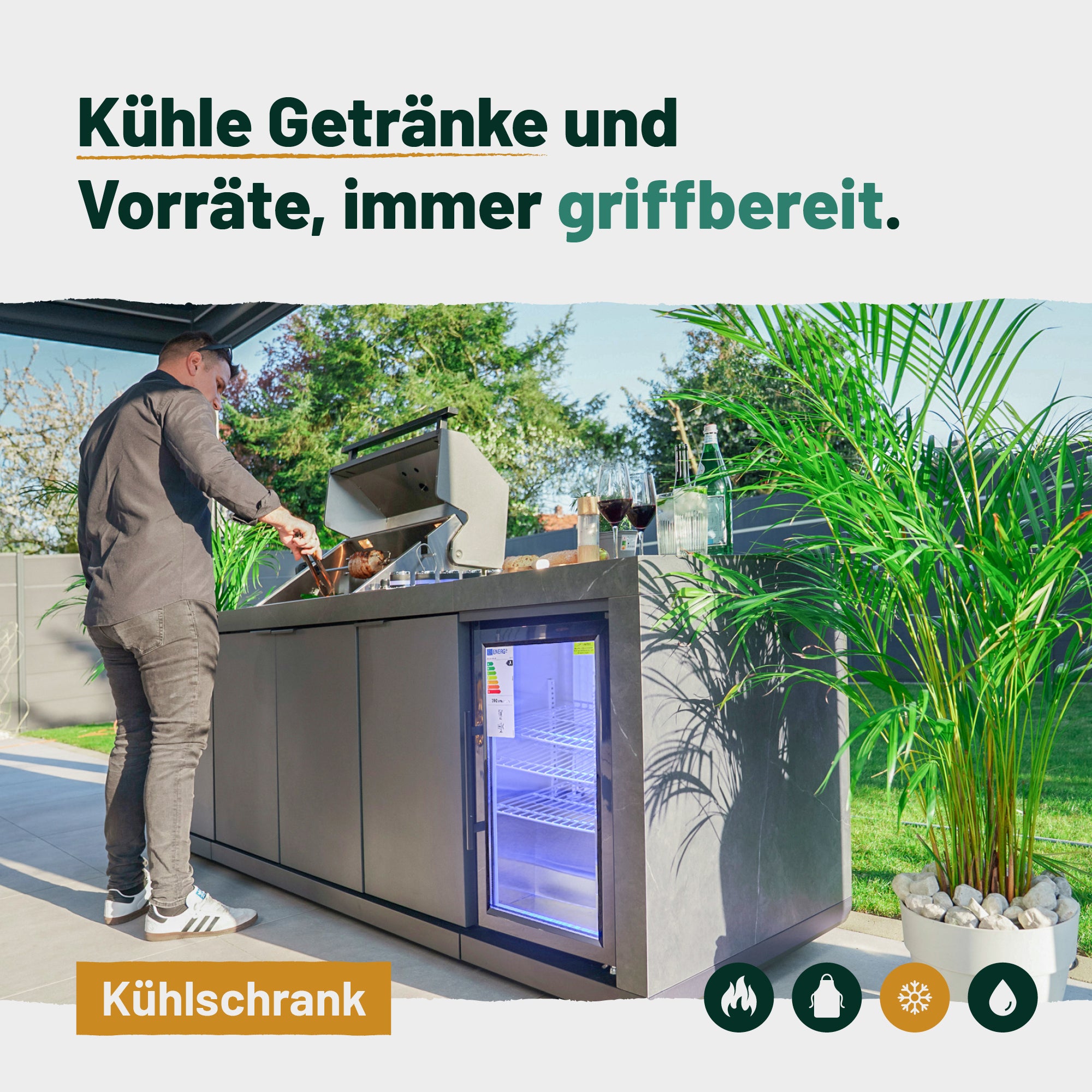 Outdoorküche KING 5-Brenner Gasgrill mit Kühlschrank und Waschbecken