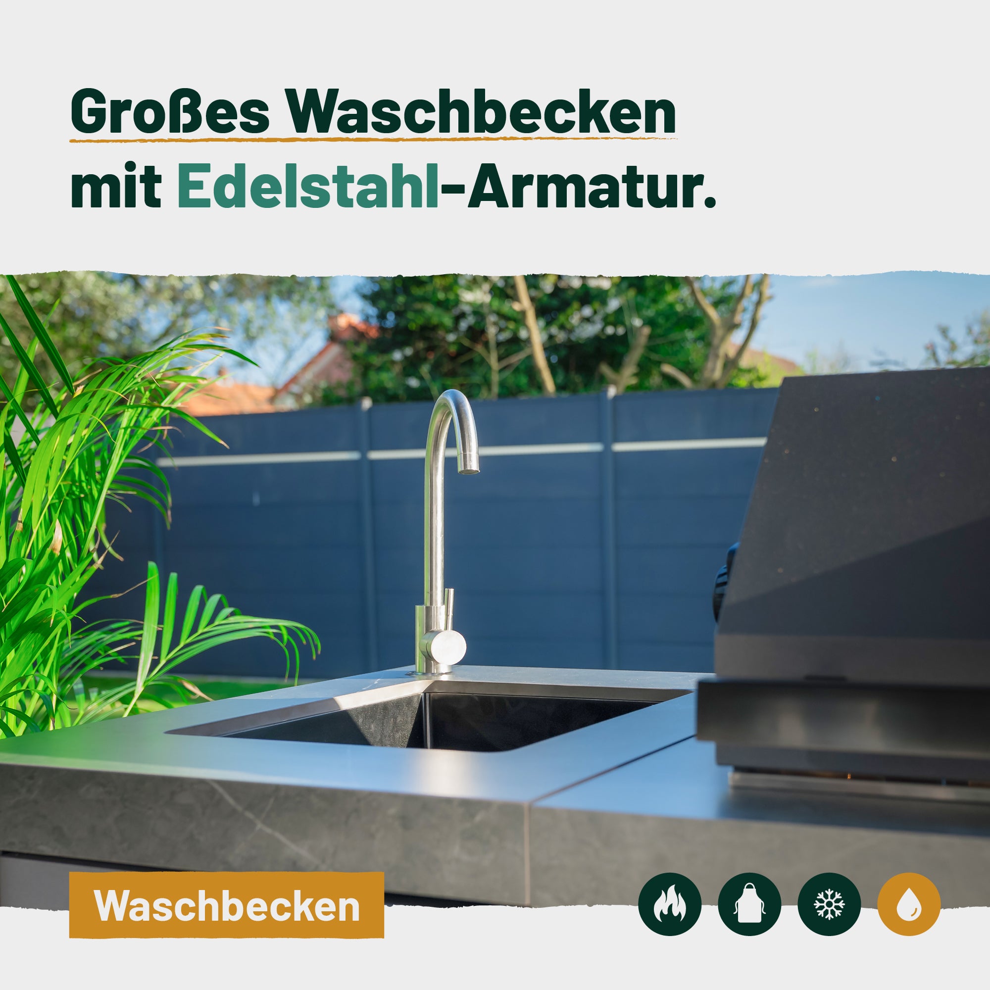 Outdoorküche KING 5-Brenner Gasgrill mit Kühlschrank und Waschbecken