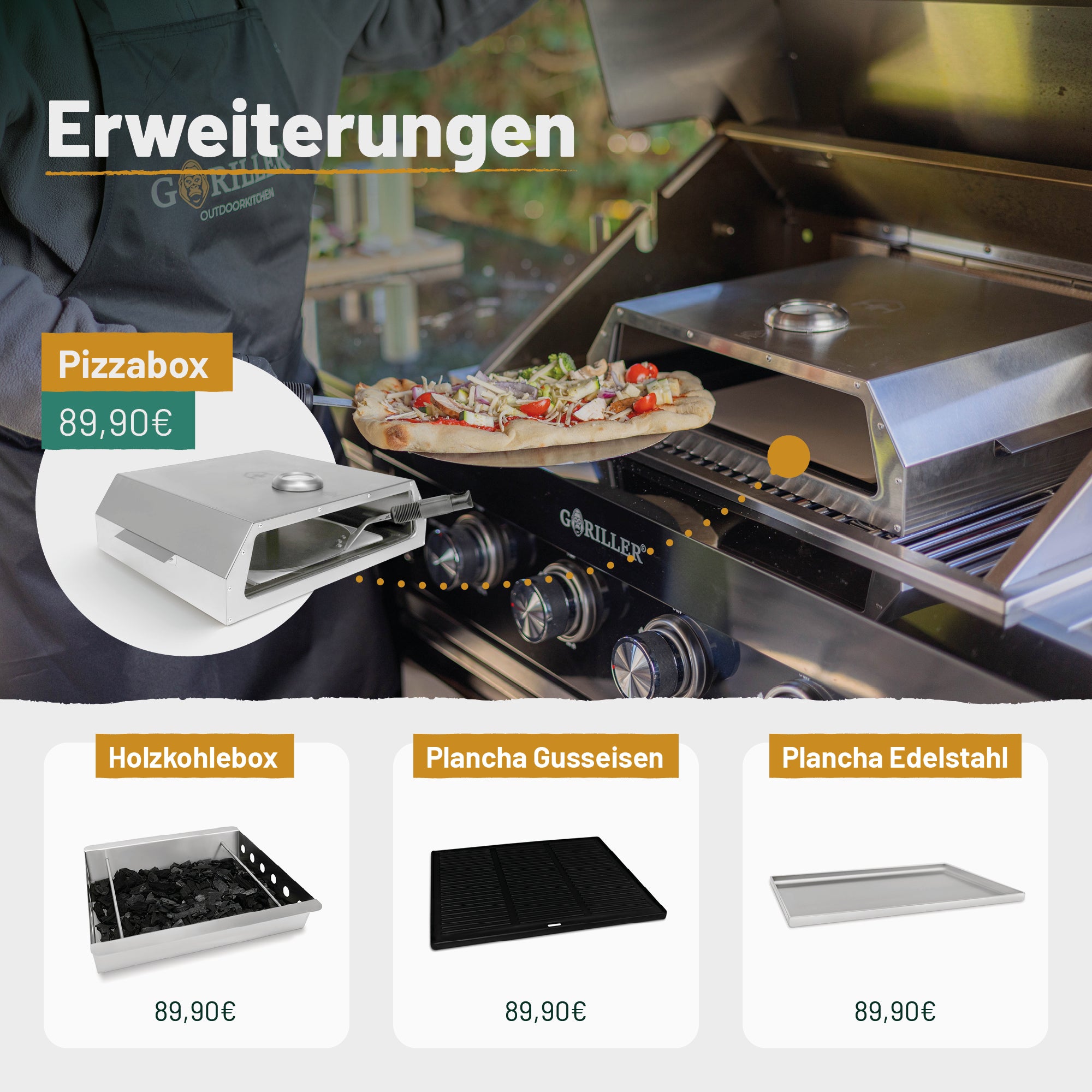 Outdoorküche KING 5-Brenner Gasgrill mit Kühlschrank und Waschbecken