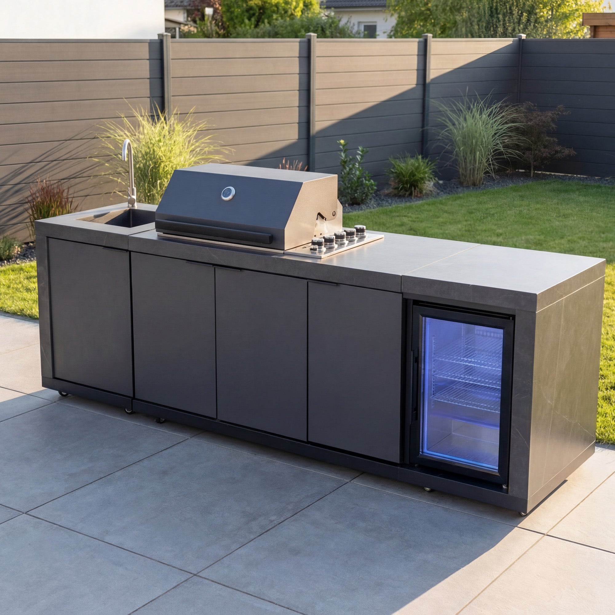 KING Outdoorküche | 5-Brenner Gasgrill | Kühlschrank | Spülbecken