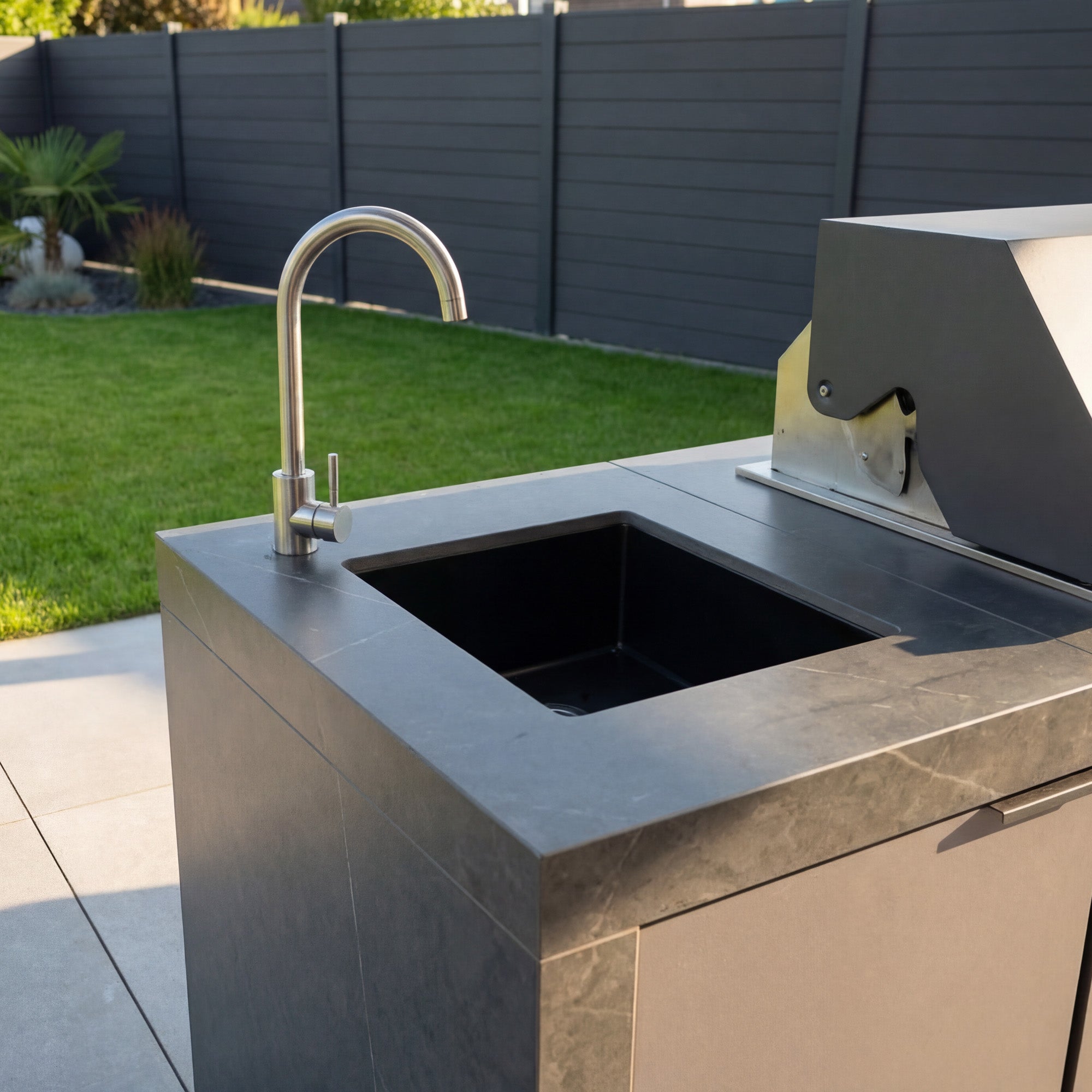 KING Outdoorküche | 5-Brenner Gasgrill | Kühlschrank | Spülbecken