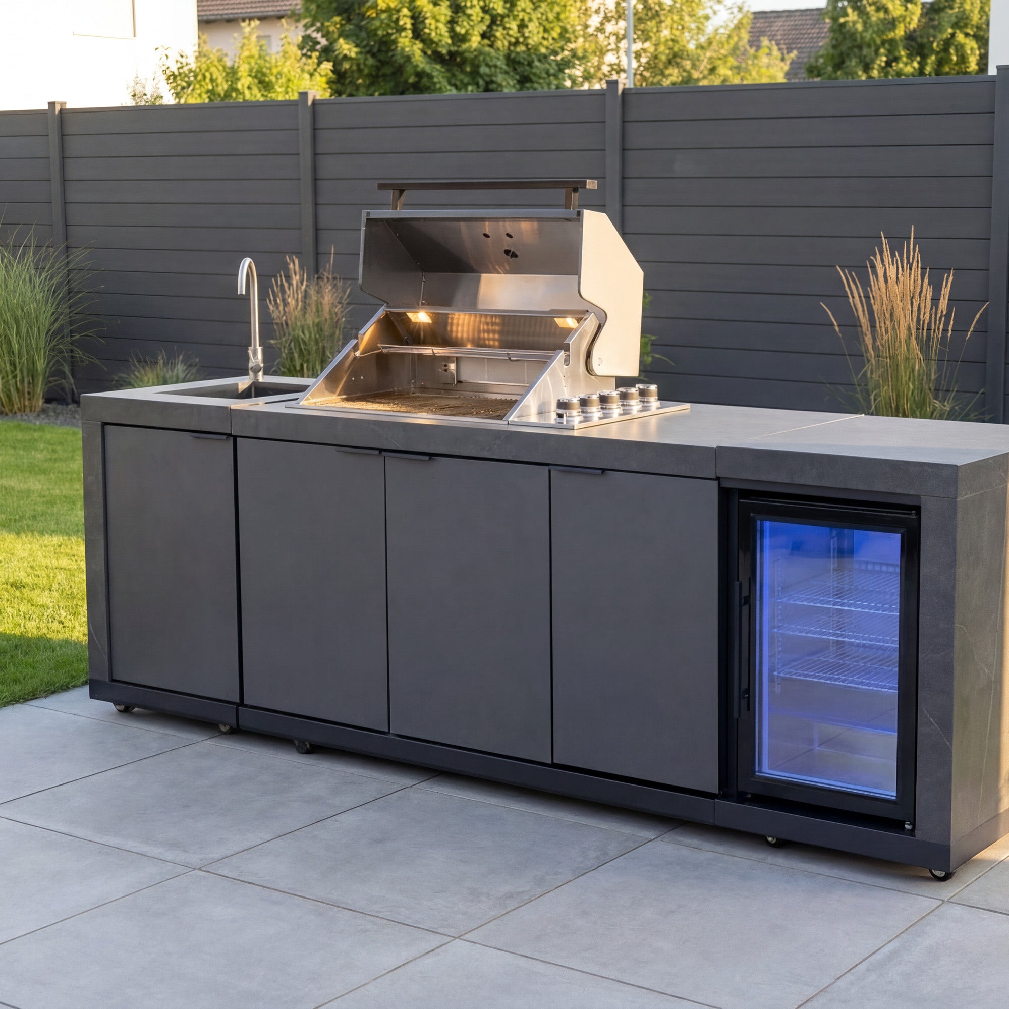 KING Outdoorküche | 5-Brenner Gasgrill | Kühlschrank | Spülbecken