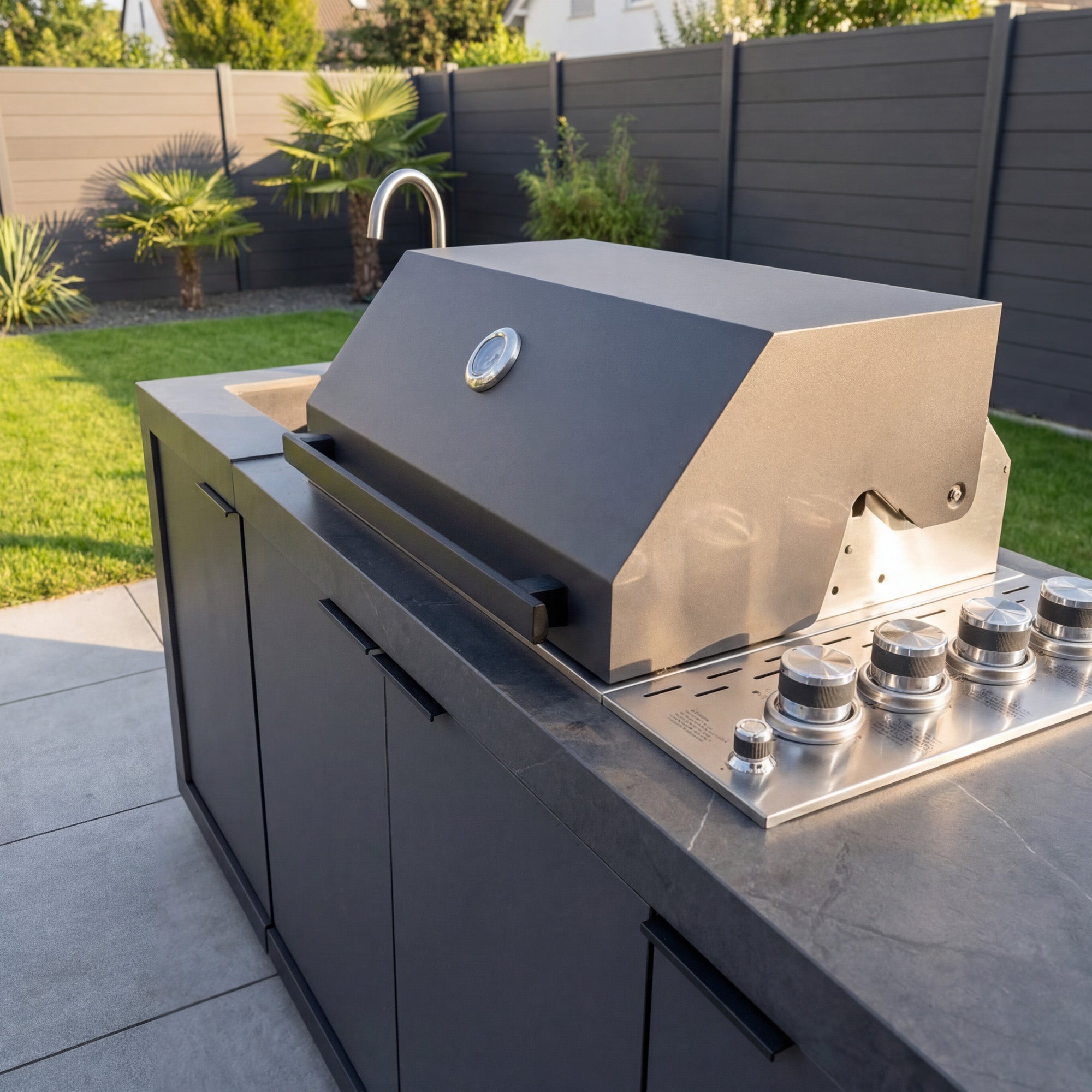 KING Outdoorküche | 5-Brenner Gasgrill | Kühlschrank | Spülbecken